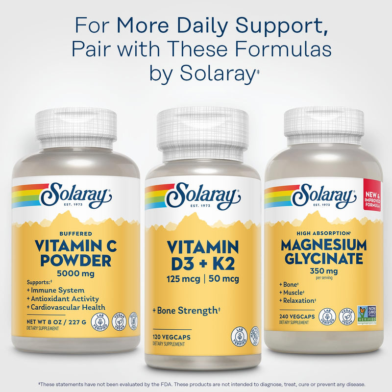 SOLARAY Vitamin C Powder 5000mg - Buffered Vitamin C with 570mg Calcium - Antioxidant and Immune Support Supplement, Heart Health Support - Vegan, Gluten Free, 60-Day Guarantee, 37 Servings, 8oz White