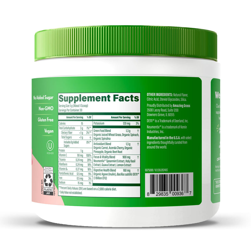 Amazing Grass Sweet Greens and Superfoods Powder for Digestive Health, Greens Powder, Digestive Enzymes, Probiotics, Spirulina, Chlorella, Peach Hibiscus, 30 Servings 30 Servings (Pack of 1) - BeesActive Australia