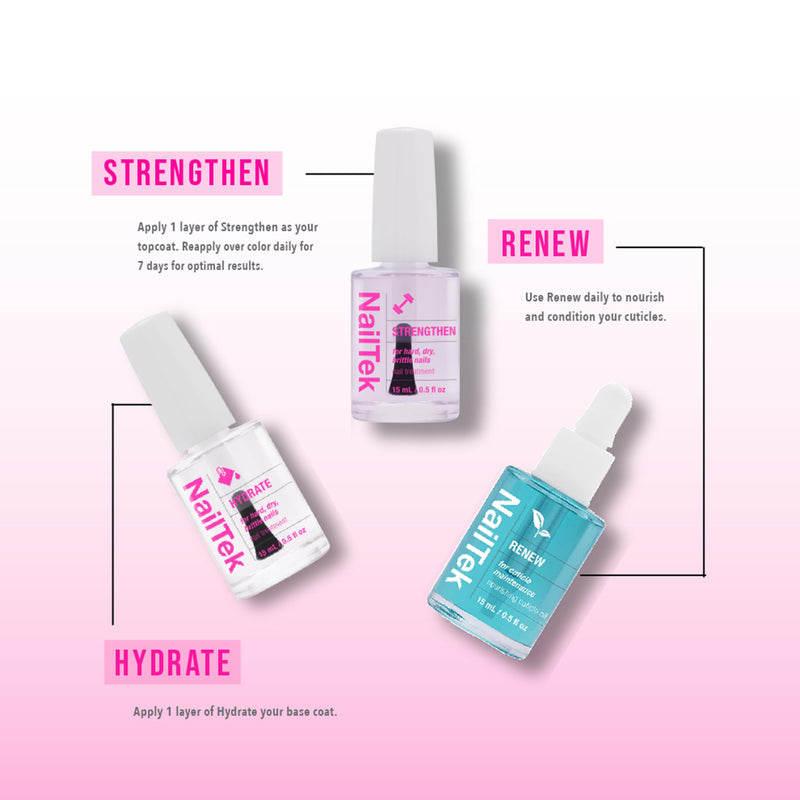Nail Tek Therapy Kit – Nail Repair for Damaged Nails, Hydrate, Renew & Strengthen Nails Treatment, Made in USA, 0.5 fl oz each Pink