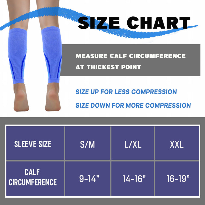 Calf Compression Sleeve for Men & Women 20-30 mmHg, Leg compression Sleeve, Footless Compression Socks (1 or 2Pair) 2pairs-blue Large-X-Large - BeesActive Australia