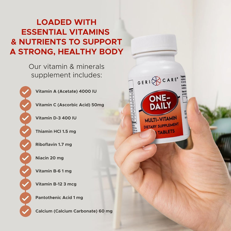 GeriCare One-Daily Multi-Vitamin Tablet, 100 Count Adult Multivitamin Supplement | Easy-to-Take Dietary Supplement with Vitamins A, C, D3, B, Calcium| Vitamin & Mineral Complex (2 Pack) 100 Count (Pack of 2)
