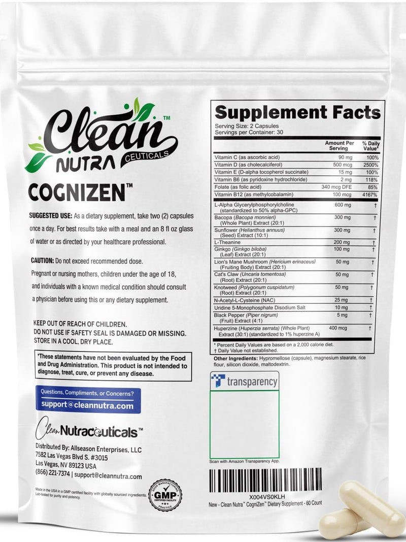 Alpha GPC 600mg Supplement | L Theanine Nootropic Brain Supplement with Bacopa Monnieri Lions Mane Resveratrol Ginkgo Biloba Huperzine A – Focus Memory Cognitive Support – 60 Vegetarian Capsules