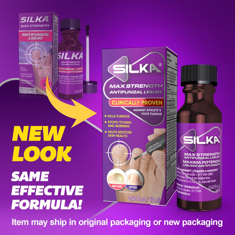 SILKA Max Strength Antifungal Liquid for Toenail Health with Brush Applicator, Results in 1 Week, Nail Fungus Treatment for Damaged Toenails, Athlete's Foot Treatment, Tolnaftate 1% 0.45 Fl Oz 0.45 Ounce (Pack of 1) - BeesActive Australia