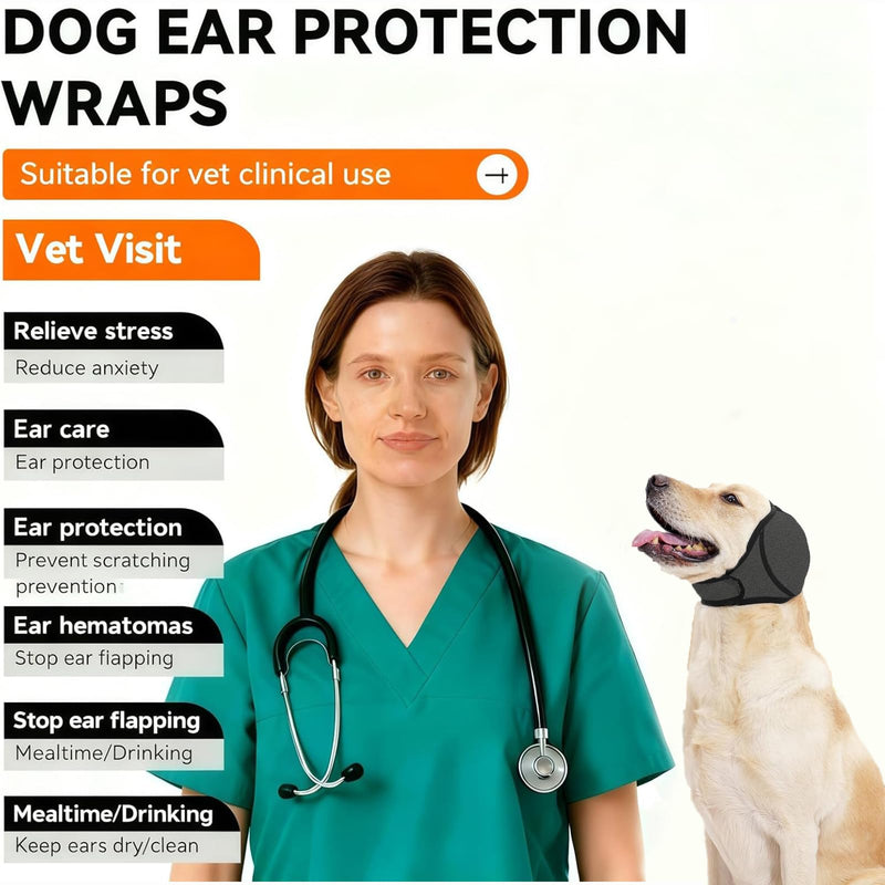 Dog Ear Muffs, Waterproof Calming Hoodie, Anti-Anxiety Ear Covers for Noise Relief, Thunder, Fireworks & Bath Time Grey Medium