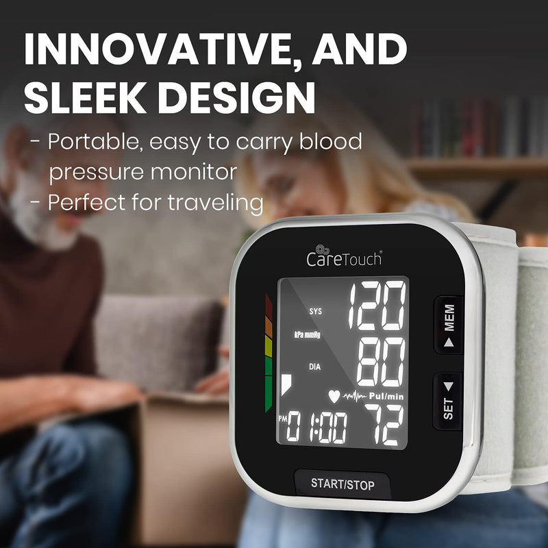 Care Touch Platinum Black Wrist Blood Pressure Cuff Monitor, Automatic Wrist BP Cuff, Adjustable Blood Pressure Wrist Cuff, Irregular Heartbeat Indicator - Blood Pressure Cuffs, Home & Hospital Use - BeesActive Australia