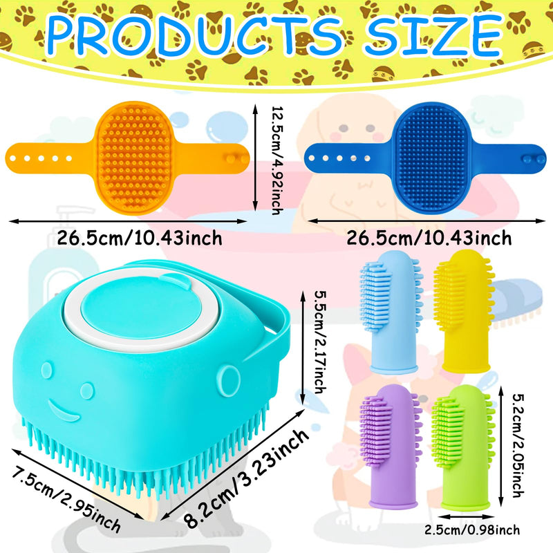 Ponpon 3PCS Dog Bath Brush with 4Pcs Dog Toothbrush, Dog Scrubber for Bath, Dog Shampoo brush with Adjustable Ring Handle, Dog Shower Brush for Long Short Hair - BeesActive Australia