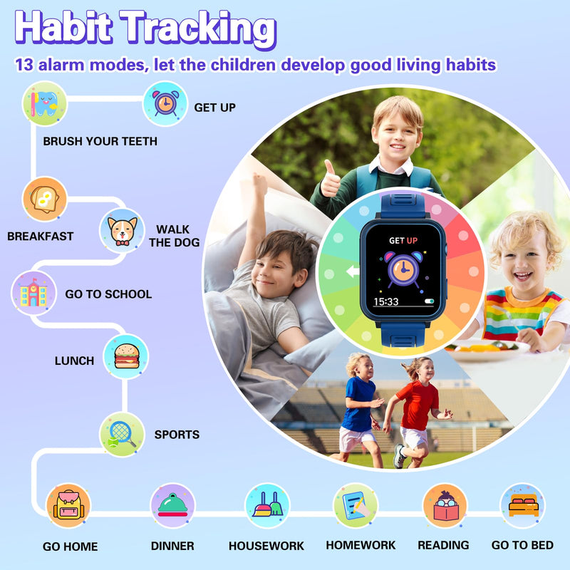 Vakzovy Smart Watch for Kids with 39 Puzzle Games HD Camera MP3 Player Audiobook Video Pedometer Habit Tracking Learn Card Flashlight Kids Smart Watch Boys Gift for 5-12 Year Old Boys Toys Blue - BeesActive Australia