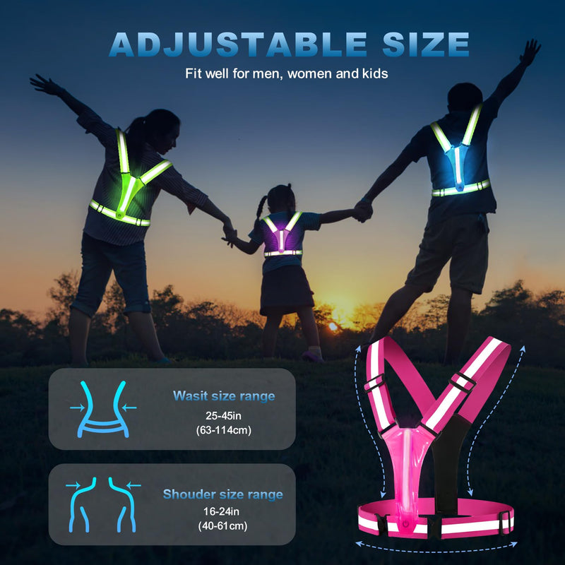 LED Reflective Running Vest Gear, Rechargeable 5 Lights Colors Adjustable Waist/Shoulder for Running Cycling Walking Pink - 2 Pack - BeesActive Australia