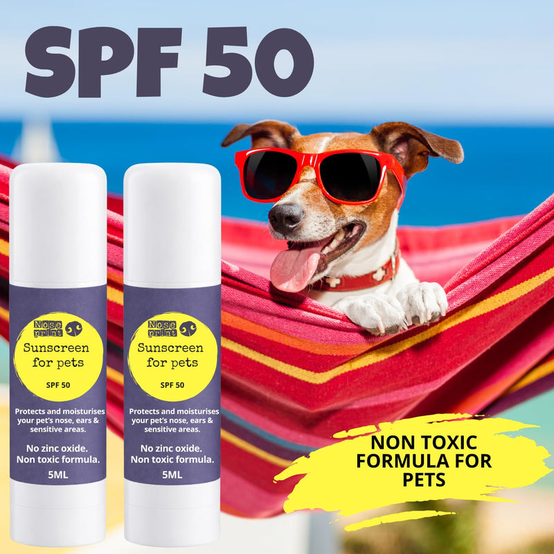 Pet Sunscreen Stick SPF 50, Zinc Oxide Free, Non-Toxic, for Dogs and Cats, 2 x 5ml, Nose, Ears and Sensitive Skin