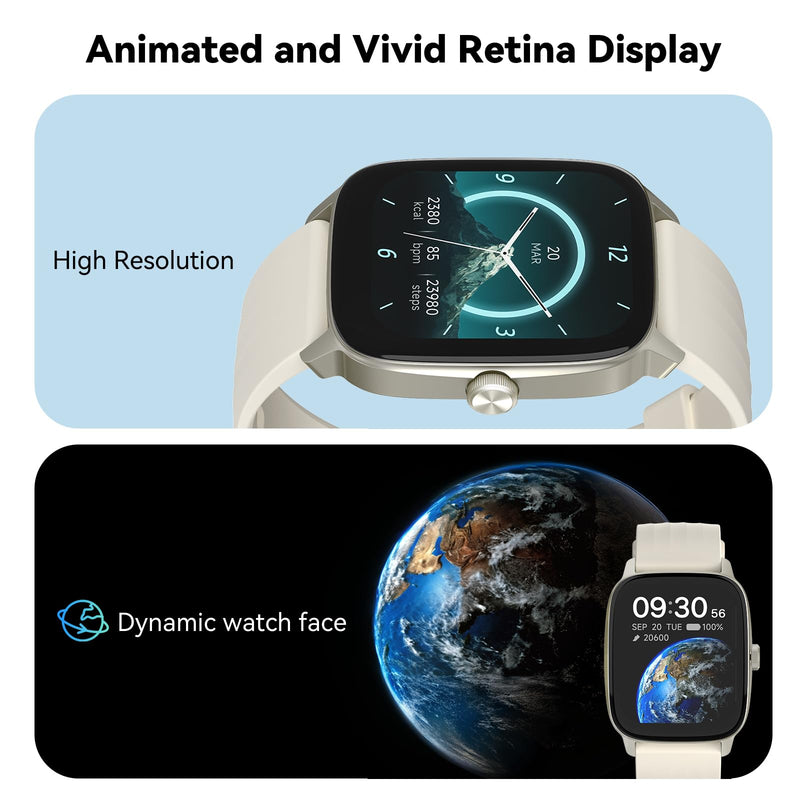 EURANS Smart Watch No App/Phone Required, 1.85" HD Display |Waterproof Watch with Heart Rate & Sleep Monitor | Step Counter for Walking, Pedometer Watch for Women/Men Almond