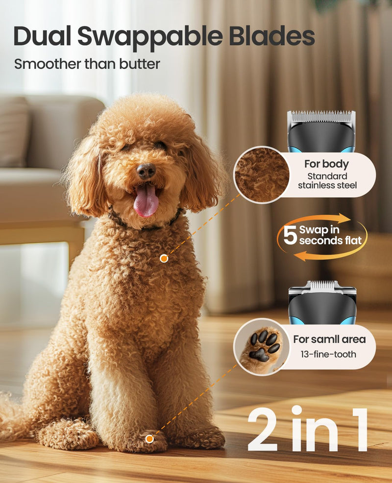 oneisall Professional Dog Clipper & Paw Trimmer 2 in 1 Set, Quiet Clipper Dog Cat for Body, Paws, Eyes, Ears, Face, Powerful Pet Hair Clipper for Many Pets - BeesActive Australia
