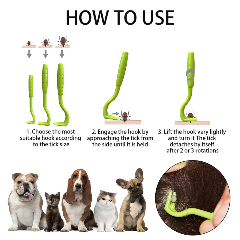 ONEBOOM tick tweezers set for dogs and cats, tick hooks in 3 sizes and 2 tick tweezers, easy to use, suitable for safely removing ticks from pets and people-red, green - BeesActive Australia