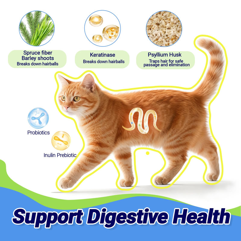 Cat Hairball Remedy Treats, Spruce Enzyme Treated Hairball Relief Soft Chews Hairball Treatment for Cats, 60 Large Particles, 120g