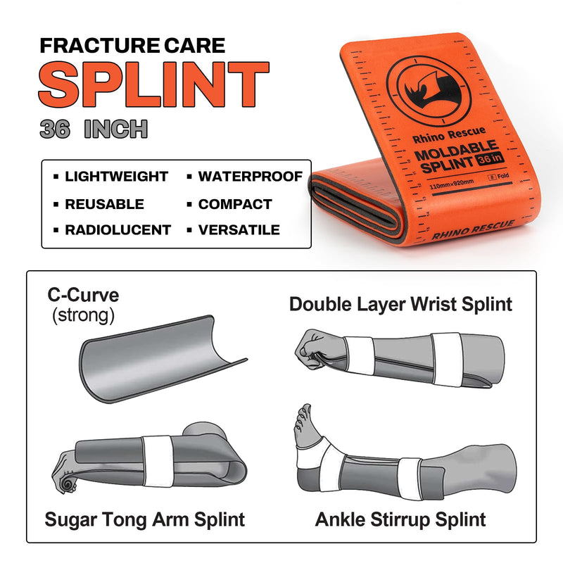 RHINO RESCUE First Aid Splint 36" X 4.3" Orange-Gray, Keep Bones in Position (6, Splint Bundle) Bundle Kit - BeesActive Australia