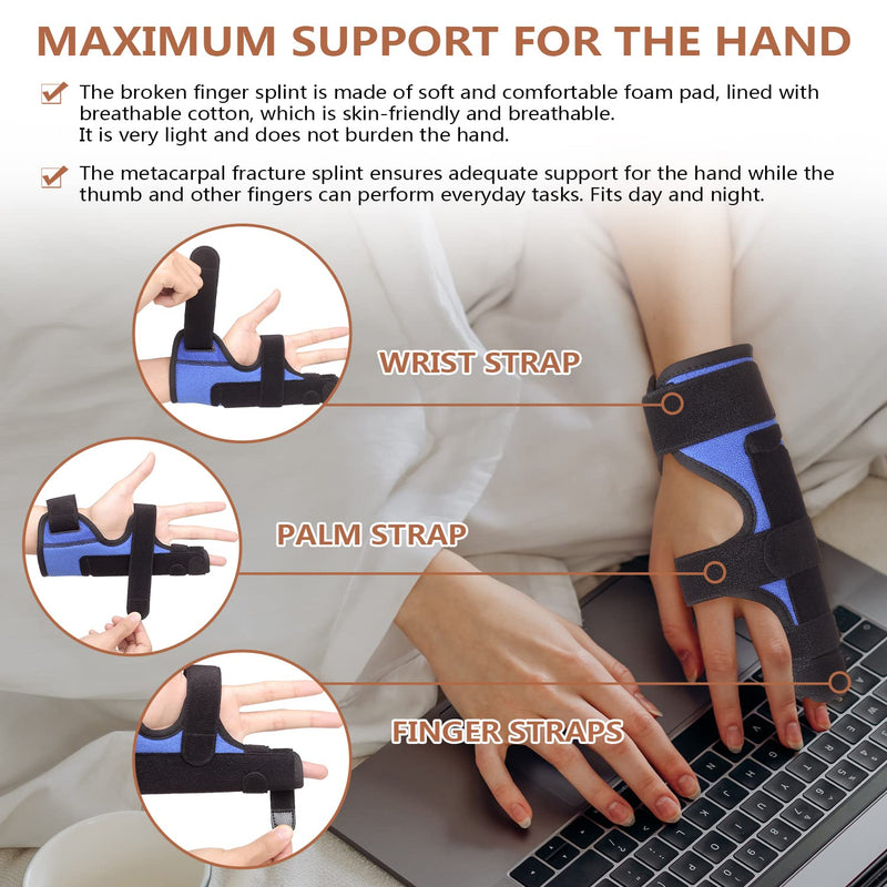 Pinky & Ring Finger Splint for Straightening, Metacarpal Splint, Boxer Fracture Finger Brace, Hand Brace with Finger Support for Dislocated, Broken Joint and Mallet Finger, Fits for Men and Women Normal L/XL
