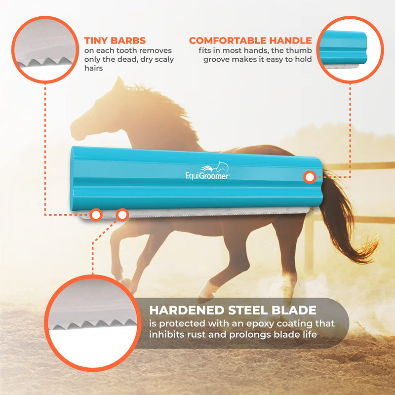 Deshedding 8" Brush for Horses | Turquoise | Undercoat Tool for Large Pets With Short and Long Hair | Comb Removes Loose Dirt, Hair and Fur | Professional Horse Brush for Grooming Shedding - BeesActive Australia