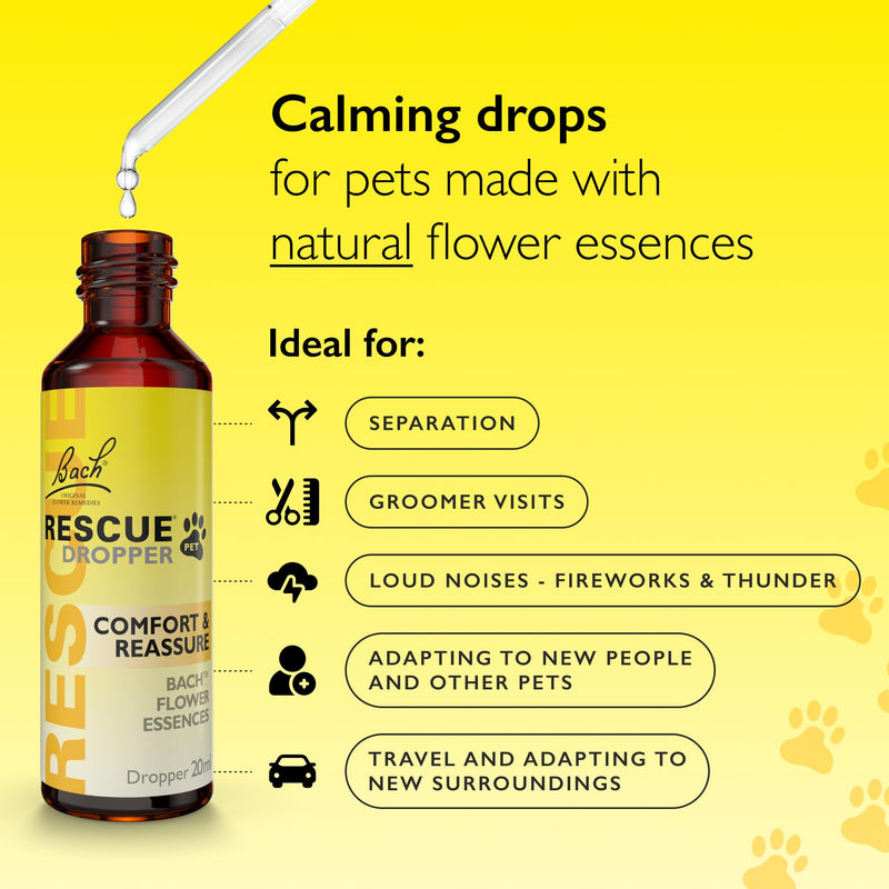 Rescue Pet Dropper | Calming Drops for Dogs, Cats & Pets | Bach Original Flower Essences | 20ml | Pet-Friendly Support for Stress, Travel, Fireworks & Separation Anxiety Day Dropper