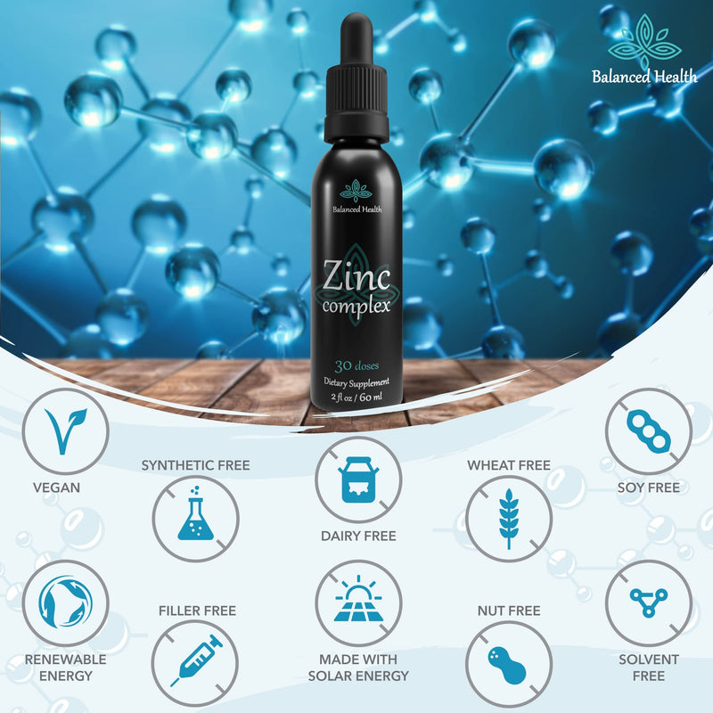Zinc Complex - 30 Servings, 2oz, Peppermint Flavor, Vegan Liquid Ionic Zinc Sulfate Drops Plus Trace Minerals for Daily Immune System Support