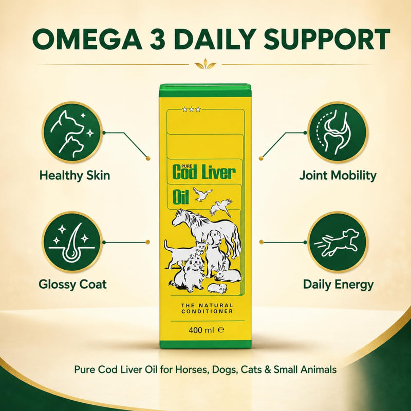 Pure Cod Liver Oil (2 Pack | 450ml each) – Omega 3 Supplement for Horses, Birds, Dogs & Cats – Supports Coat, Skin, Joints & Energy