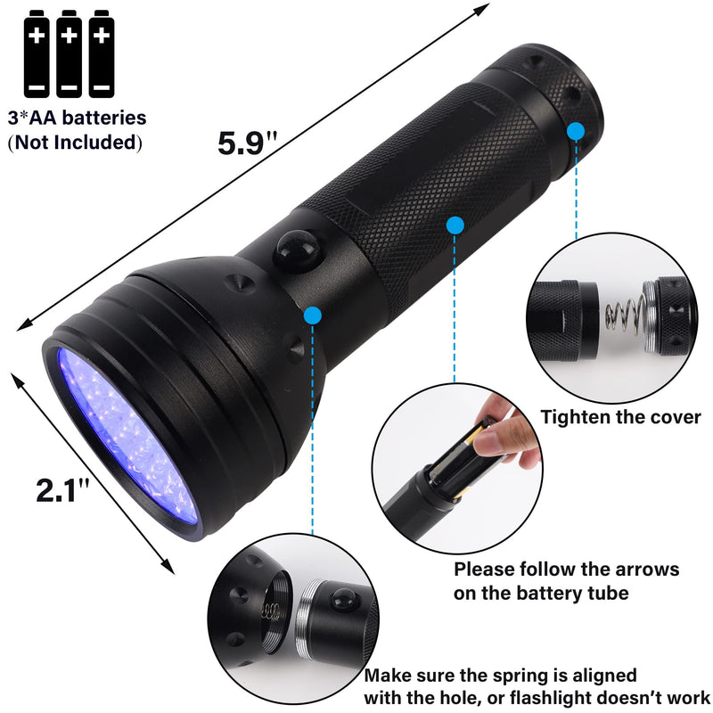 3 Pack UV Flashlight Black Light, 51 LED 395nm UV Light Pets Urine Detector, Dry Stains, Bed Bug, Detect Scorpions - BeesActive Australia