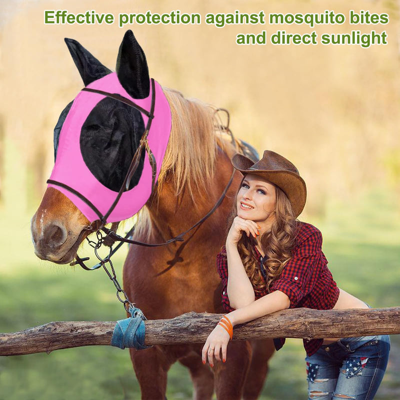 3 Pcs Horse Fly Mask-Fly Masks for Horses with Ears, Breathable Elastic Fabric for Sun Protection for Large/Medium Size Adult Horses (Purple-Pink-Gray, Large) Purple-Pink-Gray - BeesActive Australia
