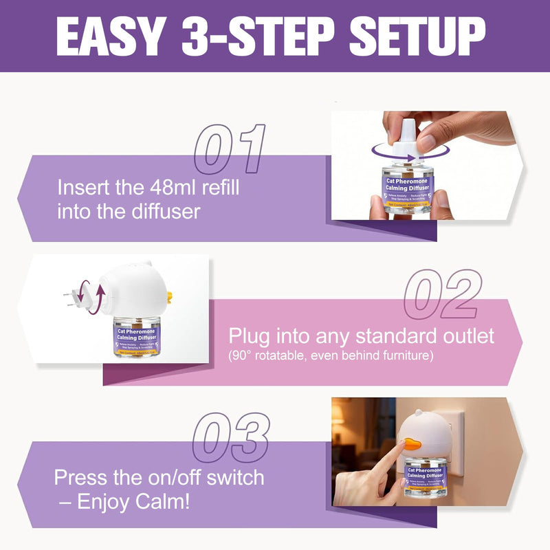 Cat Calming Pheromone Diffuser, 4 Refills 48ml & 2 Diffusers, 120 Days Long-Lasting, Relieve Anxiety, Reduce Fighting, Spraying & Scratching, Safe for Cats Kittens & Humans 1