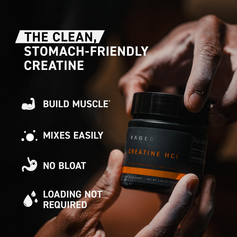 Kaged Creatine HCl Powder, Unflavored, Muscle Building and Recovery Supplement, Patented Formula, Highly Soluble Powder, 75 Servings (HCl) Unflavored Powder - BeesActive Australia