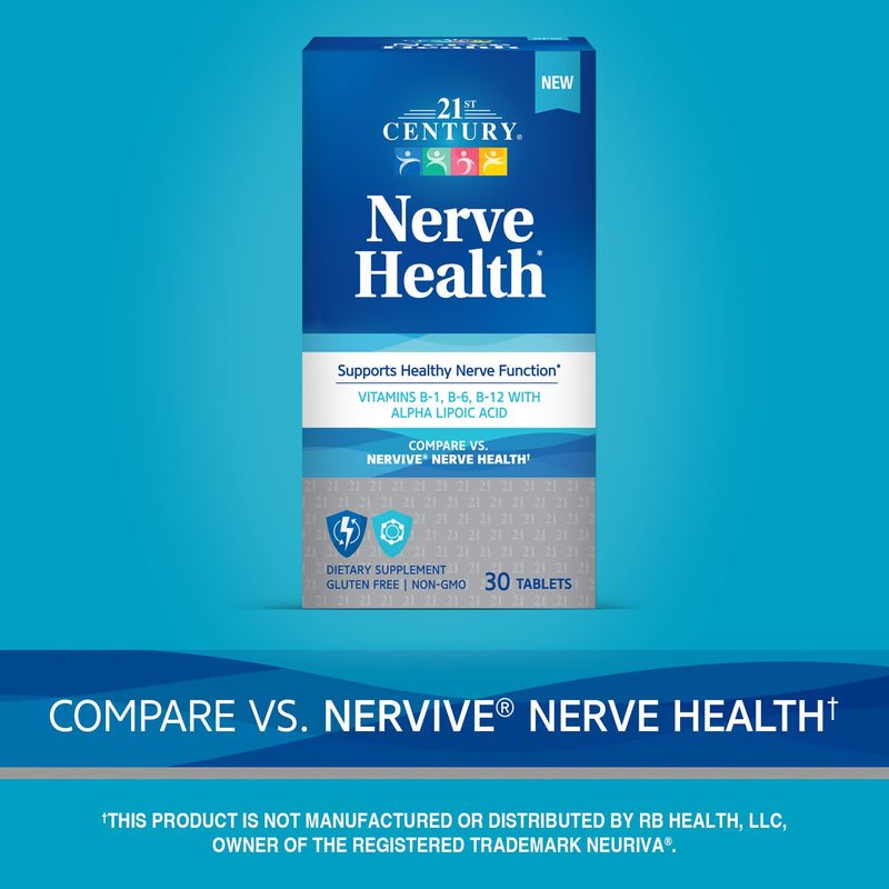 21st Century Nerve Health, Alpha Lipoic Acid 300mg with B Vitamins, 30ct | Alpha Lipoic Acid 300 mg with Vitamins B1, B6 & B12, Nerve Function & Antioxidant Support, ALA Supplement, Gluten Free