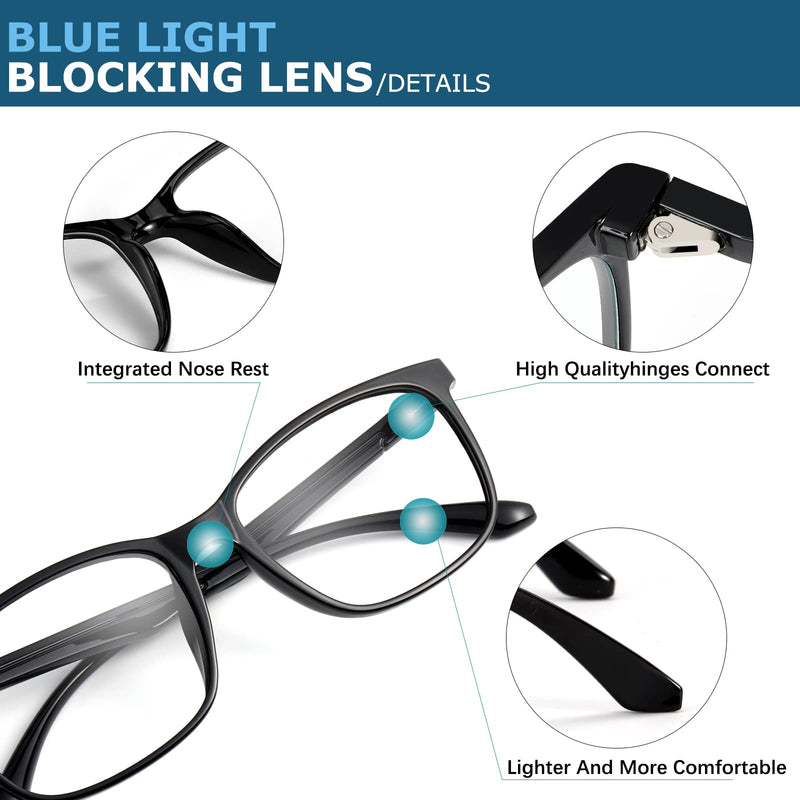 Oilway Blue-Light Blocking Glasses Computer Reading/Gaming/TV/Phones Glasses Fashion Anti Eyestrain UV Glasses for Women Men A1 Black + Transparent Clear - BeesActive Australia