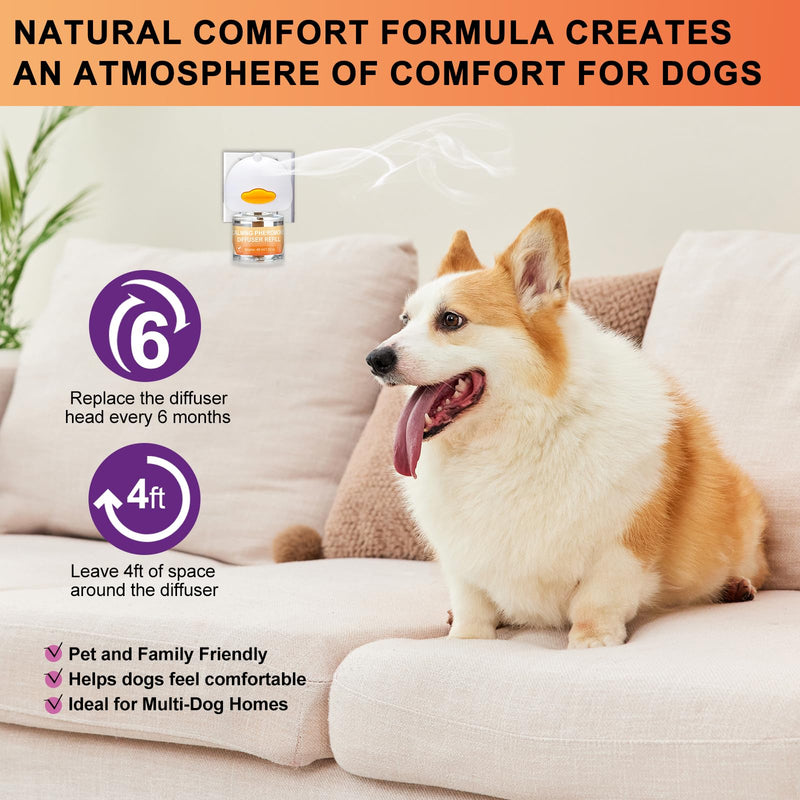 Dog Calming Pheromone Diffuser Kit - 1 Diffuser + 4×48ml Refills | Anxiety Relief for Dogs, Stress & Calming for Separation, Thunder, New Environments S orange