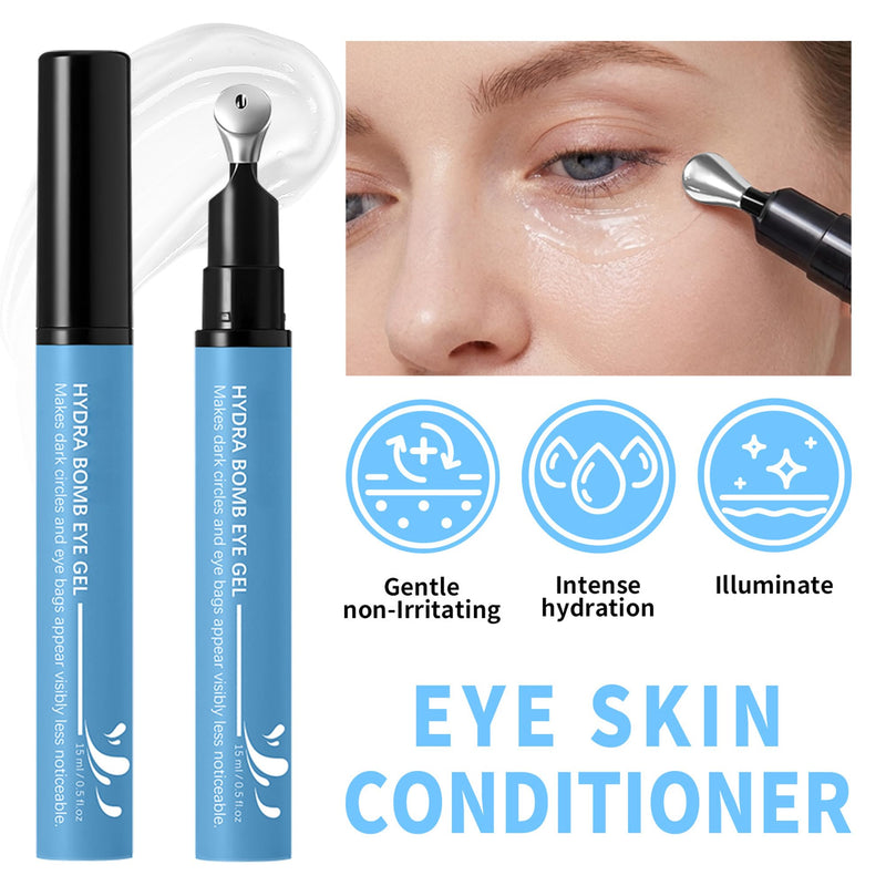 Hydrating Cooling Eye Gel - Under Eye Gel Cream with Hyaluronic Acid & Caffeine & Vitamin C - Under Eye Treatment Serum Target Dark Circles and Puffiness - Skin Care for Eyes, 0.5 fl oz