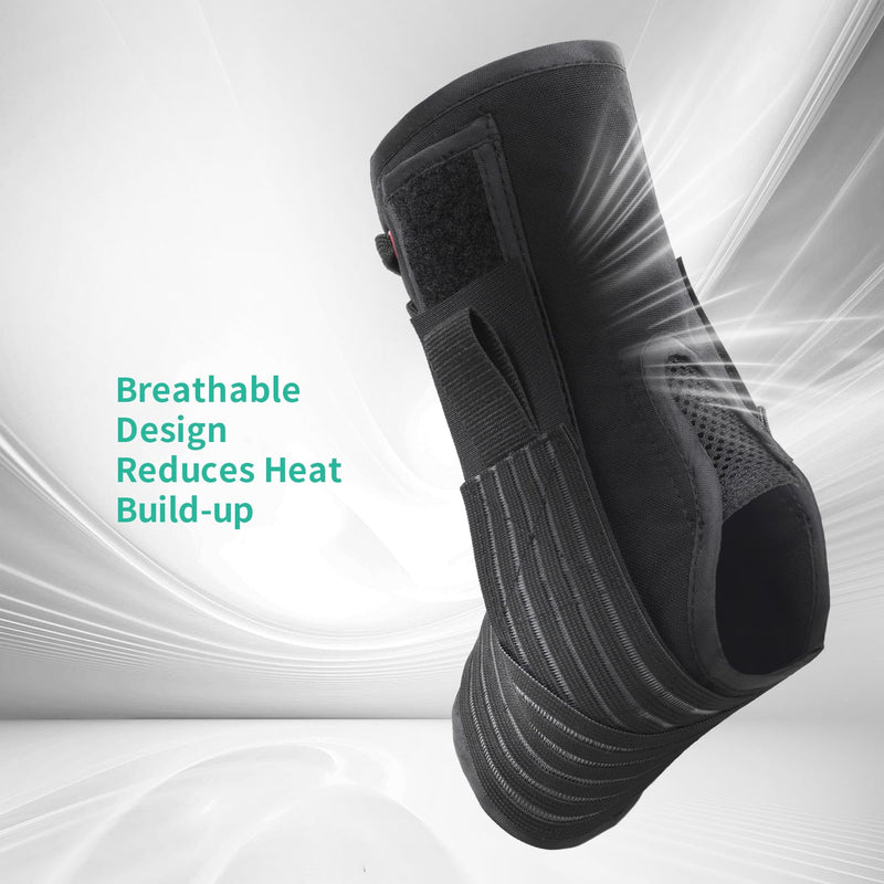 Ankle Brace for Sprained Ankle Lace up Support Brace for Women Men with Side Splints Adjustable Ankles Stabilizer for Injury Recover, Sports, L Black Large
