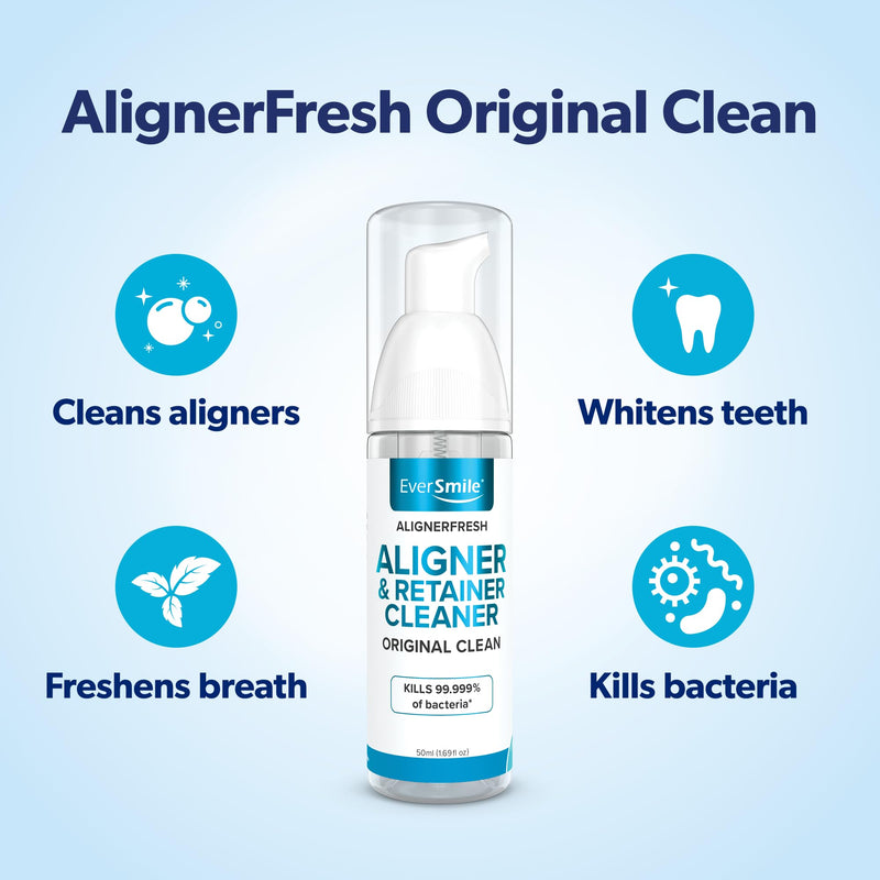 EverSmile AlignerFresh Original Clean Foam – Cleaner Compatible w/Invisalign and All Clear Aligners & Retainers – Eliminates Bacteria, Whitens Teeth, Fights Bad Breath – 50ml (1 Pack) Original Clean Fresh Mint 50mL 1-Pack