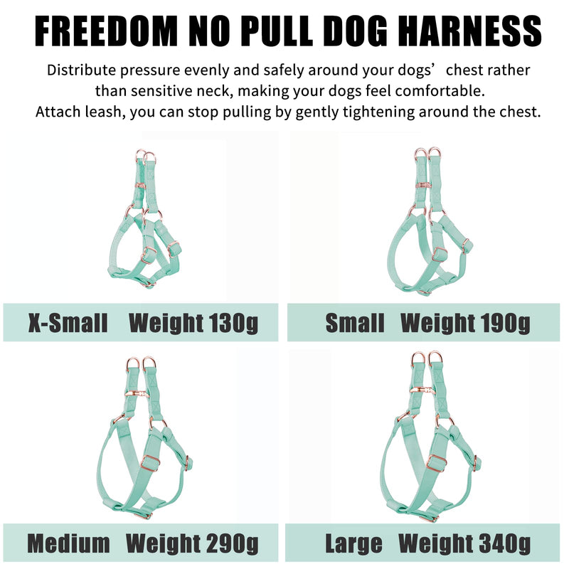 Soft Leather No Pull Dog Harness - Adjustable Step in Dog Harness with Rose Gold Heavy Duty Metal Buckle, Freedom Nylon Dog Halter Vests for Small Medium Large Dogs Easy Walking Training (Green,L) Mint Green L (Neck&Chest Girth 24"-38" x Width 1") - BeesActive Australia