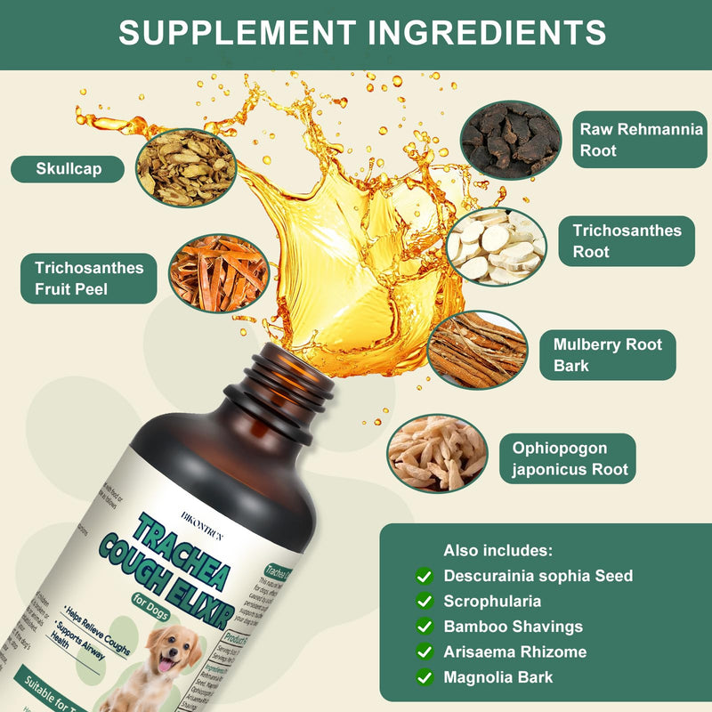Collapsed Trachea Treatment for Dogs, Cough for Dogs, Trachea Cough Elixir, Natural Herbal Supplements Relieves Cough and Helps Soothe the Throat (2 FL OZ)