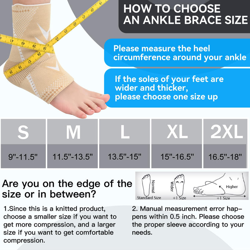 INDEEMAX 3D Ankle Brace for Women & Men, 2 Pack Ankle Compression Sleeve Support Copper Infused Ankle Brace for Sprained Ankle, Plantar Fasciitis Sports, Achilles Tendonitis Pain Relief, Copper Beige, M Medium