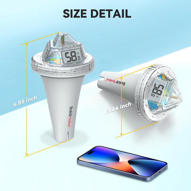 BaldrTherm Pool Thermometer Digital Floating Easy Read, Anti-Fog 360° Reading, IPX7 Water Temperature Monitor for Hot Tub/Ice Bath/Swimming Pool/SPA/Aquarium/Pond White 1pack - BeesActive Australia