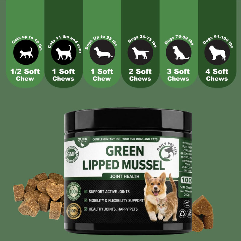 Green Lipped Mussel for Dogs & Cats High Strength Joint Supplement – Glucosamine MSM Chondroitin – Hip & Joint Support, Mobility & Arthritis Care CHEWS (DUCK FLAVOUR)