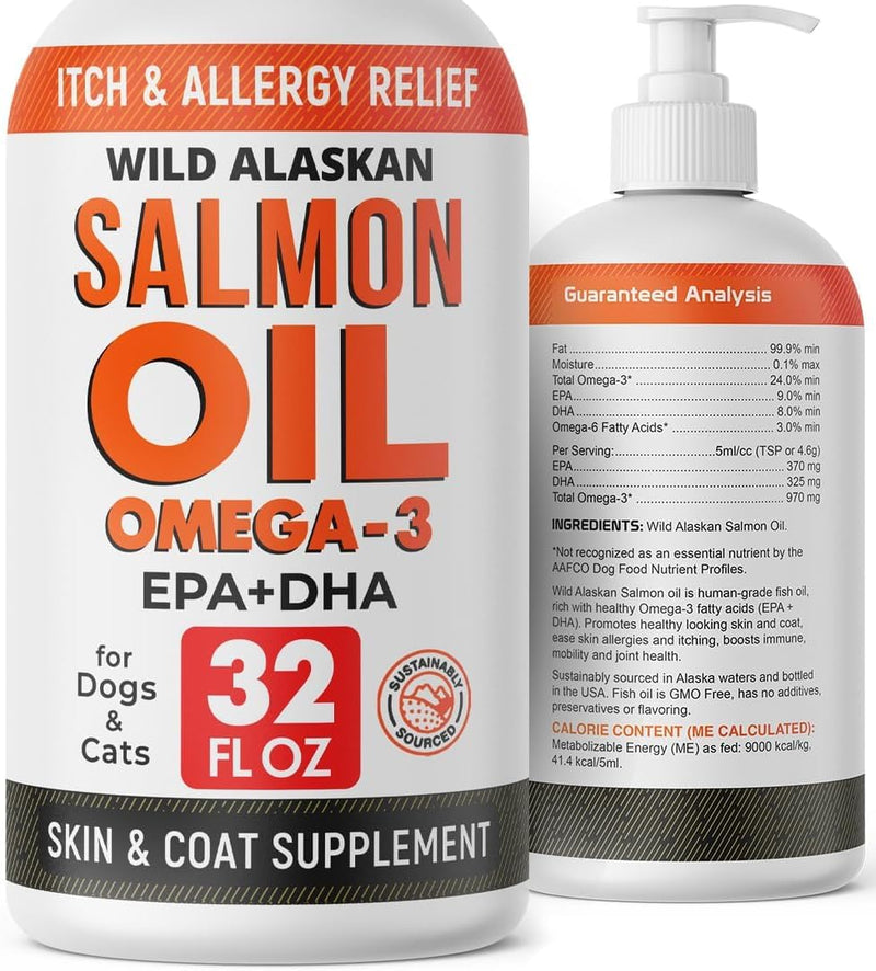 StrellaLab Wild Alaskan Salmon Oil Bundle – Omega 3 for Skin, Coat, Itch & Allergy Relief + Hip, Joint, Immune & Heart Support – EPA & DHA Fatty Acids – 40 Fl Oz Liquid Total – Made in USA