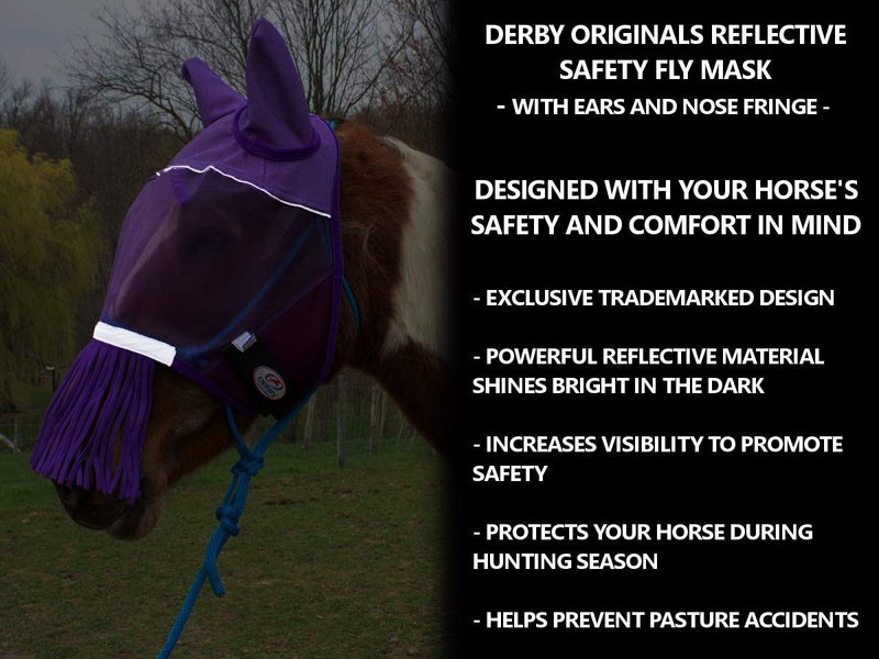 Derby Originals Patriotic Reflective Safety Horse Fly Mask with Ears and Nose Cover Fringes,Full Horse (Large) Full Horse (Large) - BeesActive Australia