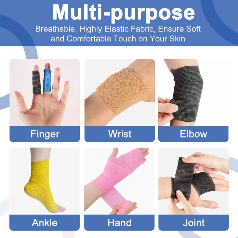 LDIWEE 24 Rolls Self Adhesive Bandage Wrap, 4 Inch x 5 Yards Black Athletic Tape Grip Tape, Flexible Non Woven Cohesive Bandage Wrap Vet Wrap, Ankle Sprains Swelling First Aid Medical Tape, Coban Wrap - BeesActive Australia
