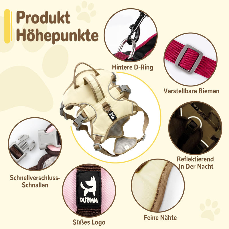 Multi-purpose dog harness with leash set, escape-proof anti-pull dog harness, anti-pull harness dog safety harness, dog harness small dogs for small medium dogs (beige, S) beige - BeesActive Australia