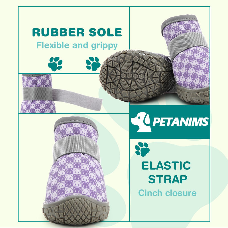 Small Dog Shoes, Breathable Puppy Boots & Paw Protectors for Winter Snow, Summer Hot Pavement, Dog Booties with Anti-Slip Rubber Soles for Hardwood Floors Purple & White Size 1 Size 1 (width 1.10 inch) - BeesActive Australia