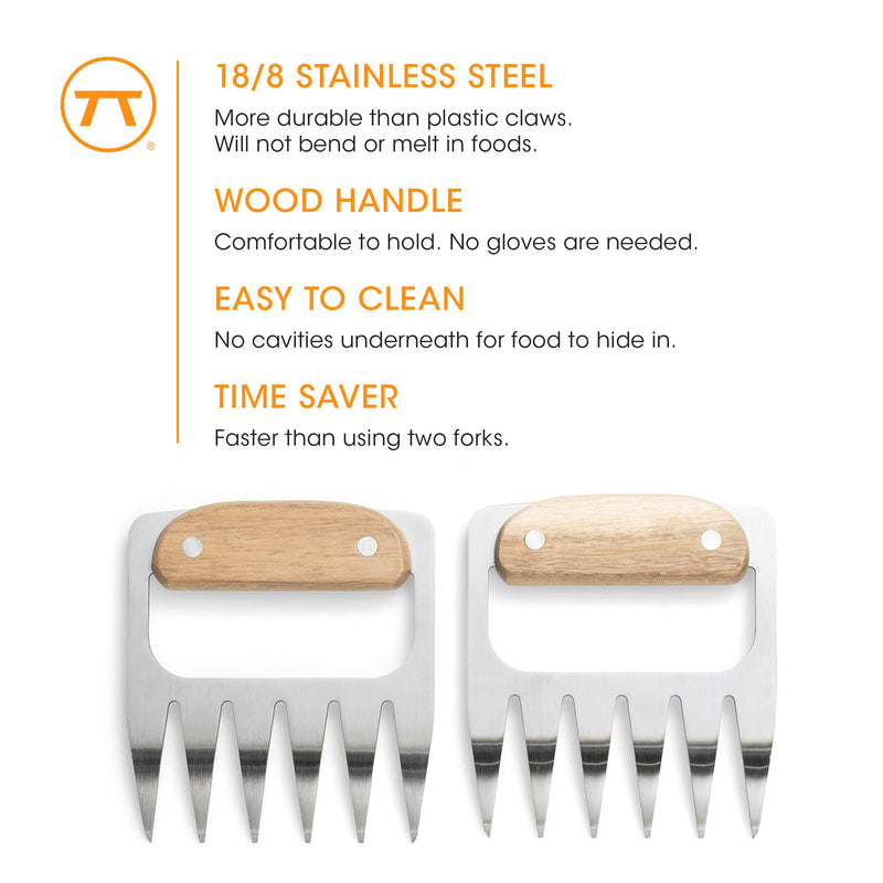 Outset Stainless Steel Meat Shredding Bear Claws With Acacia Wood Handles