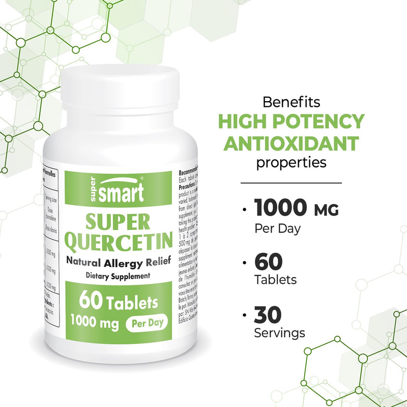 Supersmart - Super Quercetin 1000mg per Day (Patented QU995) - High Purity Quercetin Supplement - Natural Bioflavonoids | Non-GMO & Gluten Free - 60 Tablets