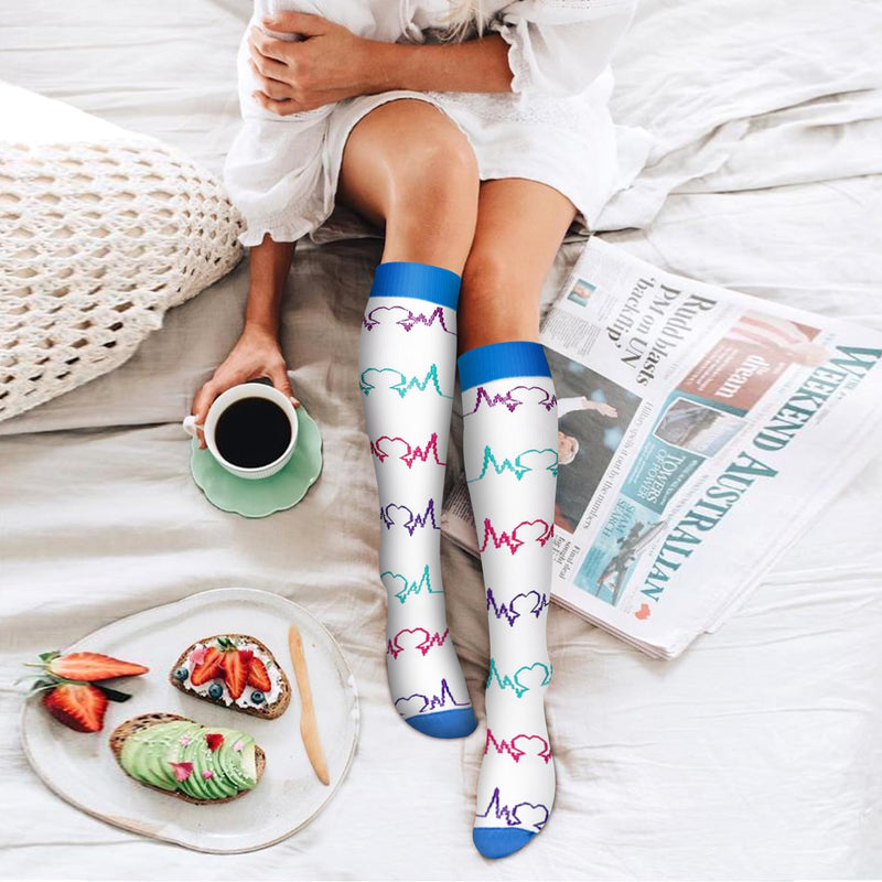 6 Pack Copper Compression Socks for Women and Men Circulation-Best Support for Medical,Running,Nursing,Athletic Large-X-Large C-white+blue