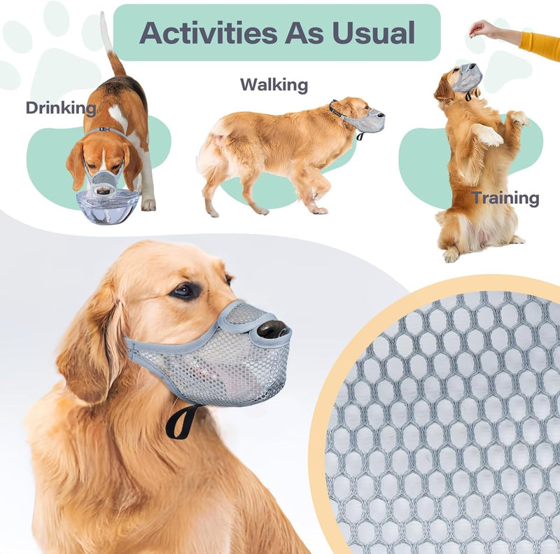 Muzzle for Dogs Muzzle Medium Dogs Muzzle for Large Dogs Muzzle Dog Adjustable Puppy Muzzles for Catching Biting, Licking and Chewing, Allows Panting and Drinking (L, Grey) - BeesActive Australia