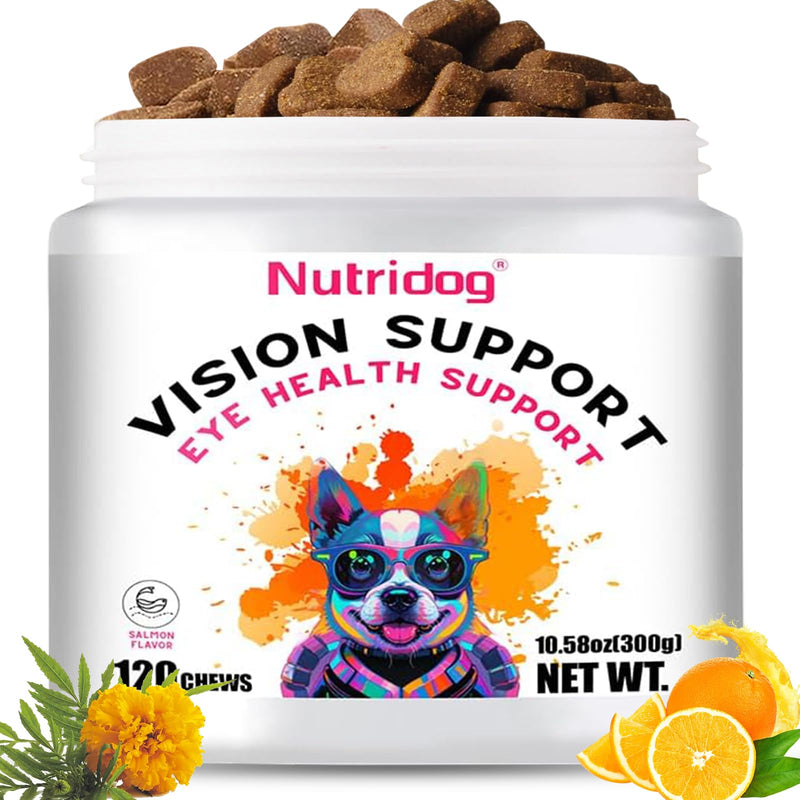 Eye Supplements for Dogs - Vision Support Soft Chews with Lutein, DHA & Vitamin C | 120ct Salmon Flavor Tear Stain Chews | Cataract & Dry Eye Relief Supplement (120 Ct, Salmon) 120 Ct