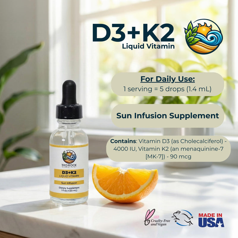 3rd Rock Essentials Vitamin D3 4000 IU + K2 MK-7 Liquid Drops – High Absorption Chelated Formula – 600 Drops (4 Month Supply) – Bone, Immune & Calcium Support – Non-GMO, Gluten Free Supplement D3 K2