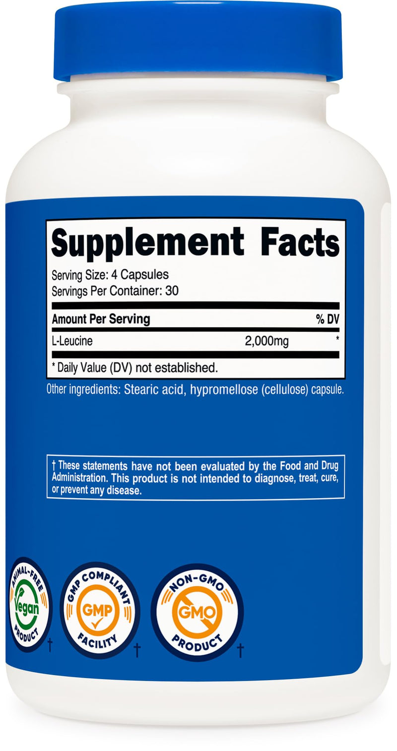 Nutricost L-Leucine 2,000mg, 120 Vegetarian Capsules, Non-GMO, Gluten Free, 30 Servings (Pack of 2) 120 Count (Pack of 2)